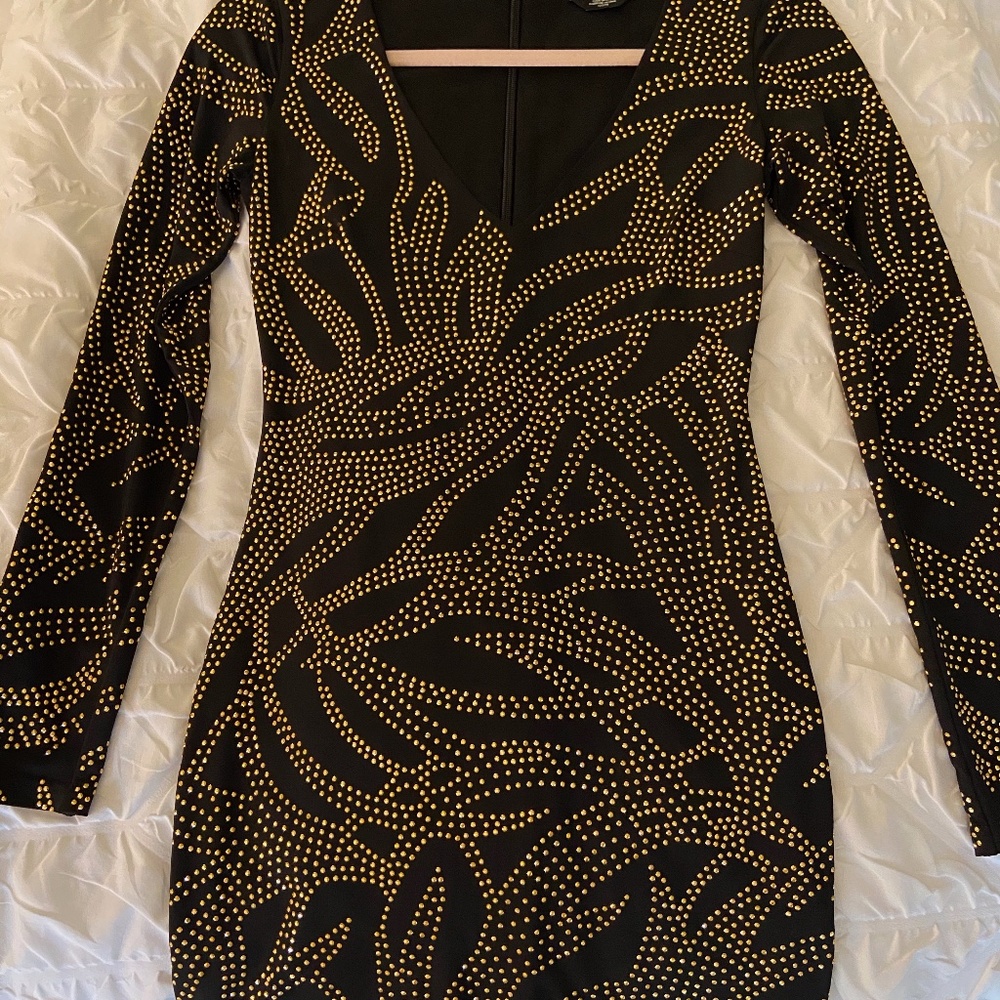 Black Mini Dress with Gold Beading - Picture 4 of 5